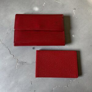 Authentic Louis Vuitton Porte-Feuille Elise Red Epi Leather Wallet w/ Removable
